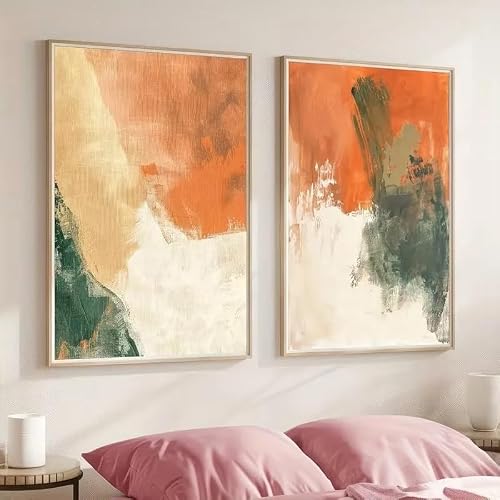Dittelle Frameless Modern Minimalist Abstract Art Posters Terracotta Olive And Beige Art Canvas Poster Prints For Living Room Decoration(30X45cm/2Pcs )