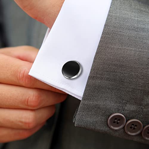 Bulckrew 8Pcs Mens Cuff Links And Studs Set, Silver Black Tuxedo Shirt Cufflinks For Business Wedding Christmas #TOP3