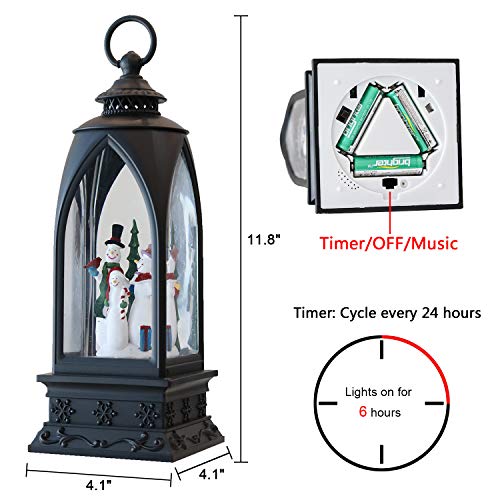 Image of Eldnacele 12 inch Christmas Snow Globe Lantern Snowman with Music & Timer, USB Lined /Battery Operated Lighted Water Glittering Lantern for Christmas Festival Decoration Gifts - Snowman