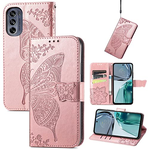 Coque Motorola Moto G62 König Design avec fente de rangement carte or rose