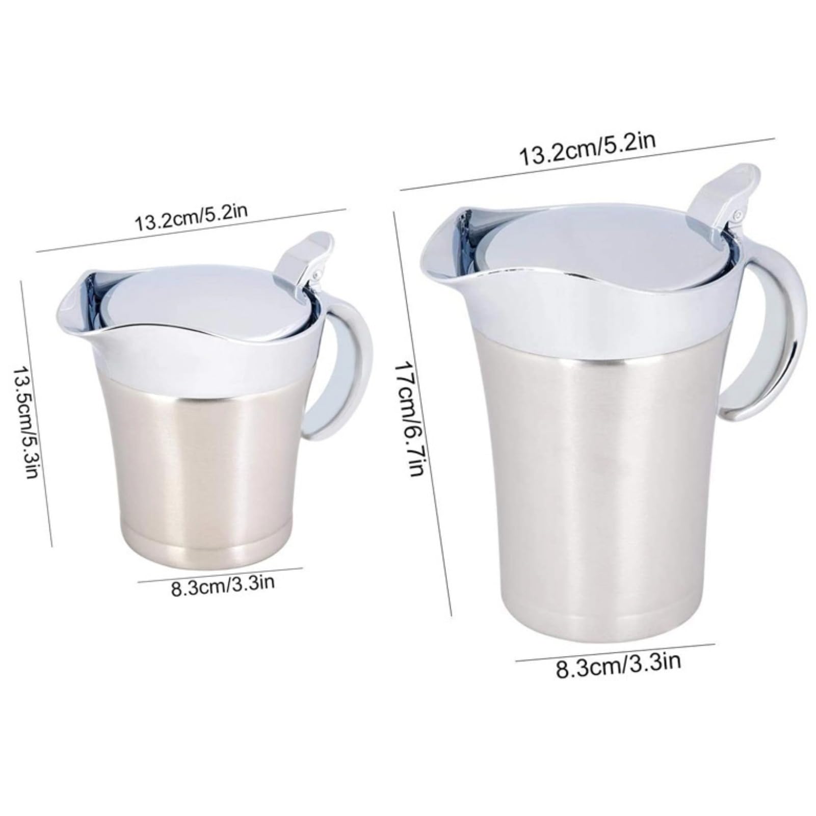Salsiera in Acciaio Inox con Isolamento Termico a Doppia Parete Salsa Salsiera Tavolo da Pranzo Caraffa con Coperchio Salsa Ideale Pentola per Sugo, Panna, Crema Pasticcera(Small 450ml)