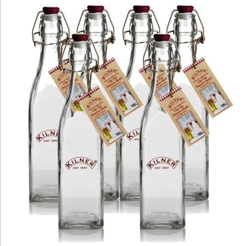 Kilner Traditional Vintage Style Square Airtight Clip Top Preserve Glass Bottles, 0.55 Litre - 6 Piece Set