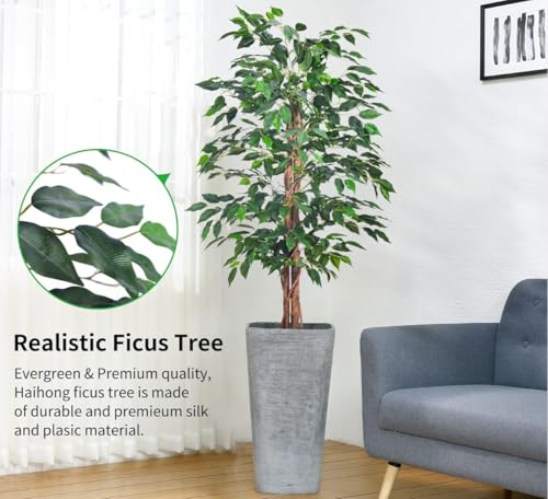 Image of VRB Dec 1 Pcs (5 FT) Artificial Plants with Pot Plants Leaves Tree Tropical Bougainvillea Faux Areca Plants Indoor Real Touch Monstera,Banana Plant for Home (Artificial Ficus Plant with Pot)