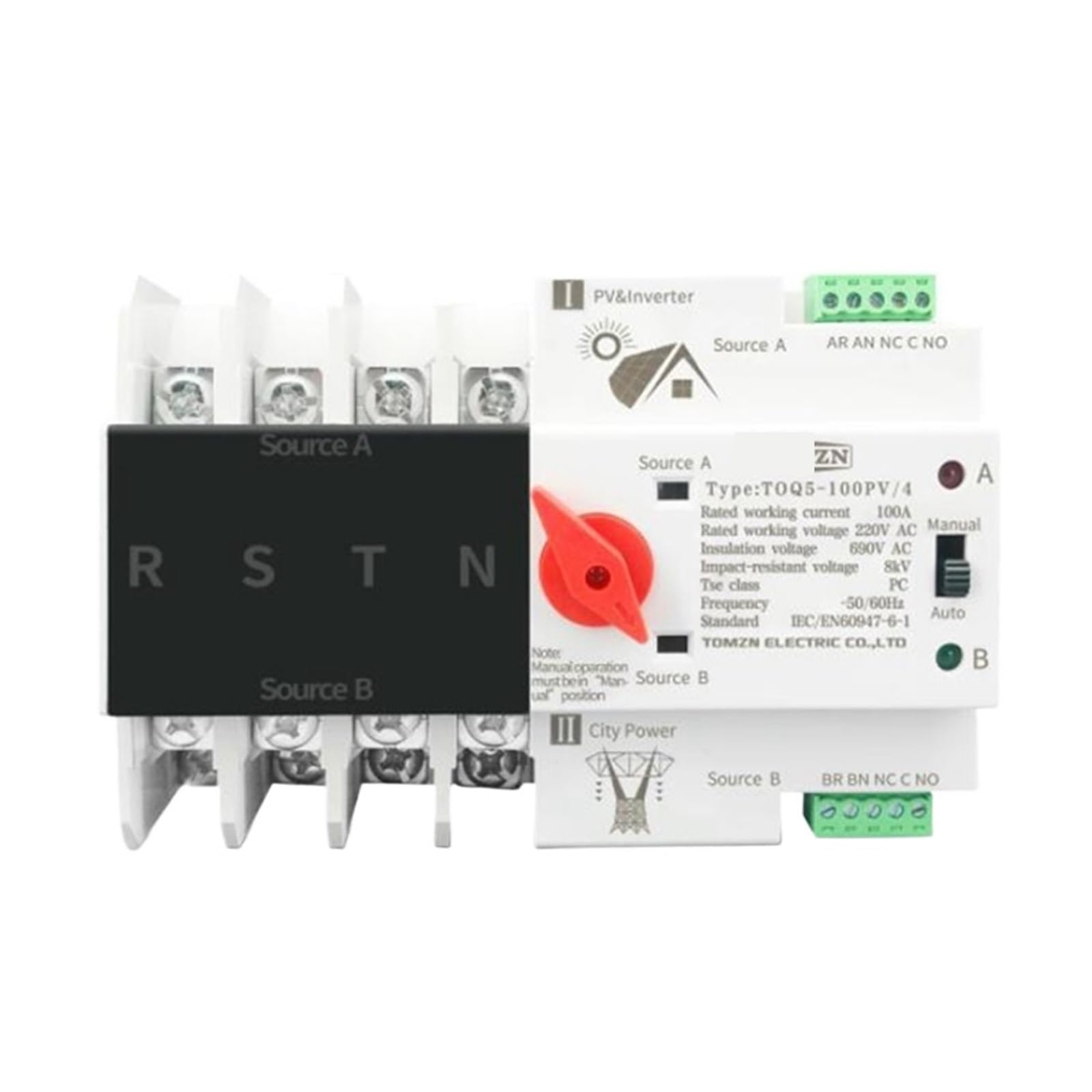 Interruttore di trasferimento di potenza doppio ATS AC17-Din Rail 4P Interruttori di selezione elettrica Alimentazione ininterrotta