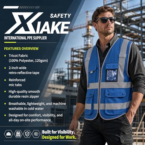 Image of XIAKE Reflective Safety Vest for Men & Women High Visibility Class 2 Vest with Pockets Meets ANSI Standards