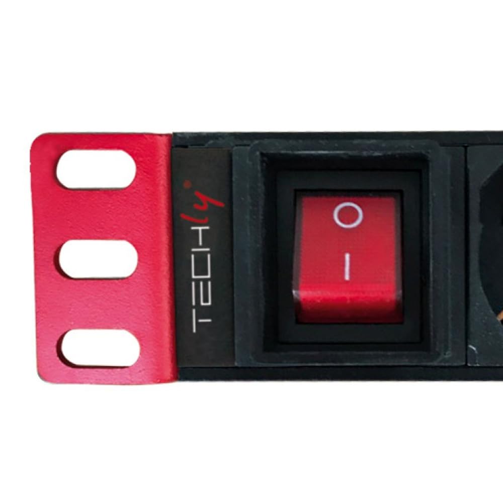 Techly Professional 366709 Multipresa 9 Posti da Rack 19" con Interruttore Spina Schuko Angolata 1U Nero/Rosso