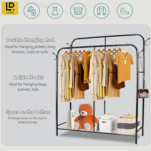 Image of LEOPAX Premium Metal Garment Rack, Coat Rack, Clothes Stand, Closet Organizers and Storage with Single Layer Shelf for Storing Clothes, Shoes, Bags - Black - 135 x 28 x 154cm