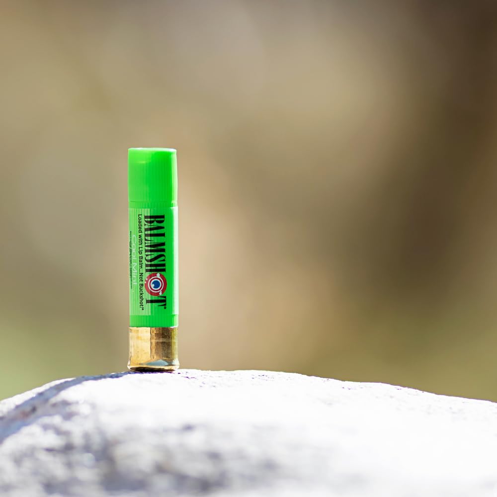BALMSHOT Lip Balm 4-Pack - Minty Combo Variety Pack - (2) Cool Mint & (2) Vanilla Mint - SPF 15 Beeswax Chapstick Formula, 20-Gauge Brass Shotgun Shell Tube, Heat Resistant, Made in USA