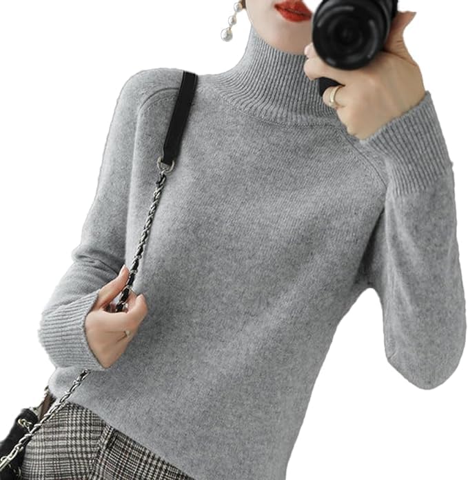 Jersey de Cachemira para Mujer, Jersey de Cuello Alto para