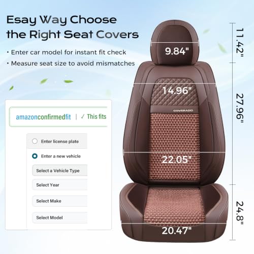 Image of Coverado Car Seat Covers Full Set, 5 Seats Car Seat Protector, Universal Breathable Car Seat Covers Front Seats Back Seats, Car Seat Cushion Fit for Most Vehicles Brown