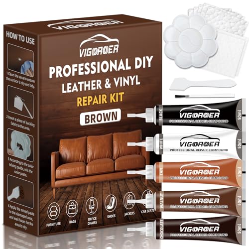 Leather Repair Kit 5 Colors Leather Filler Leather Repair Patch for Sofas Furniture Car Seats Purses VinylFixes Scratches Tears Holes Fading Peeling; Includes Instructions and Color Guide