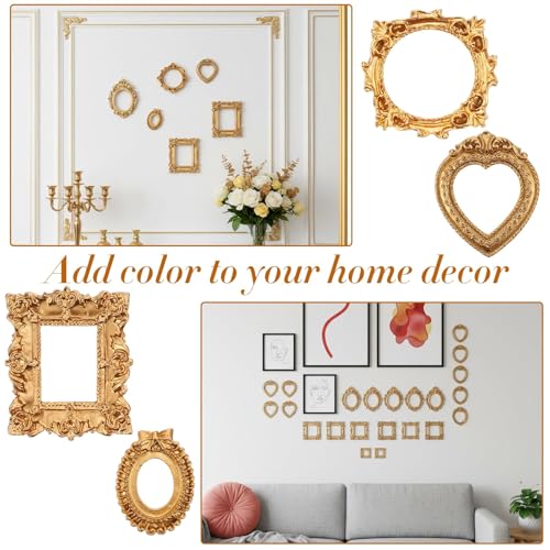 Image of 7 Pcs Vintage Frames,Resin Photo Frame Collection For Wall Decor And Table Display, Golden Antique Mini Frames For Home Decoration And Photography Props, Multi-Purpose Decorative Frames Set