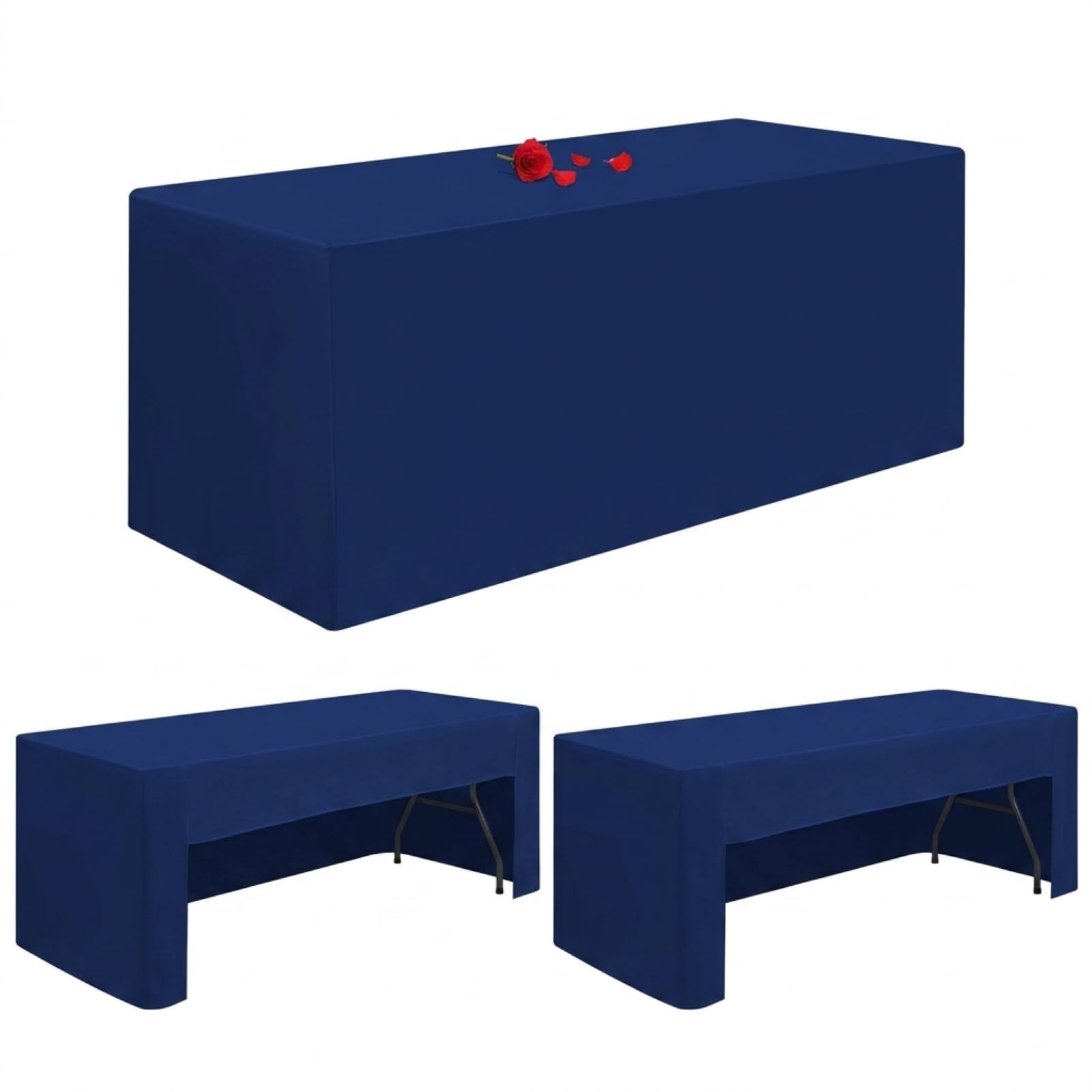 3 Pack Navy Blue Table Cloth Open Back Fitted Tablecloth for 6ft Folding Table Washable 6ft Table Cloth Polyester Fabric Table Cover Rectangle for Wedding Party Trade Craft Show Display Events