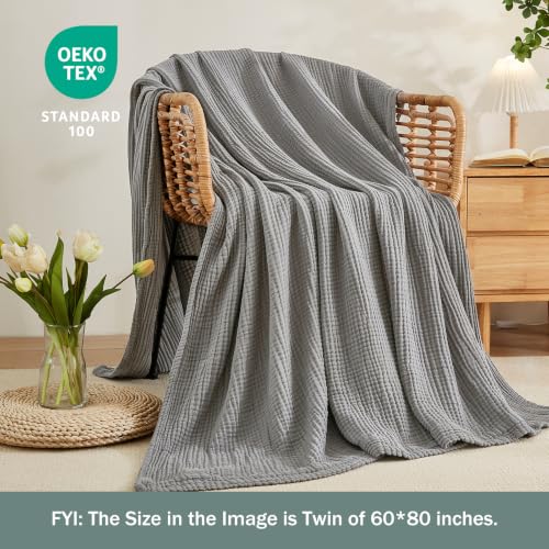 Image of EMME Cotton Blanket Twin XL for Bed Soft Muslin Blankets 66 inchx90 inch Lightweight Breathable Layering Bedspread Coverlet All Season Gauze, Grey