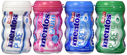 Mentos Sugar Free Gum Variety Bundle - 4 Items - (1) Bubble Fresh Cotton Candy (45 Pieces), (1) Pure White Sweet Mint, (1)pure Fresh Mint, and (1) Pure Fresh Spearmint (50 Pieces Each)