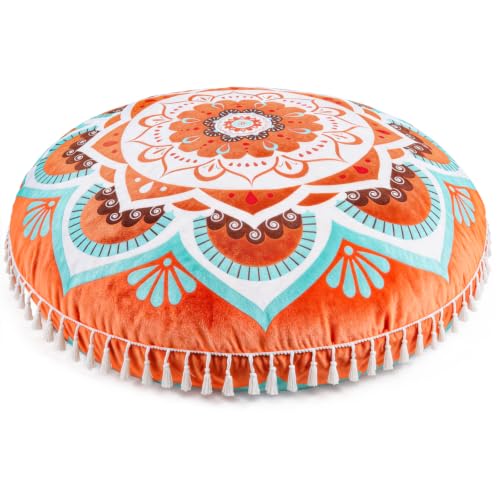 Hihealer Meditation Cushion, Large Velvet Floor Pillow for Yoga, Meditation & Mindfulness, Supportive Memory Foam Bolster (Orange)