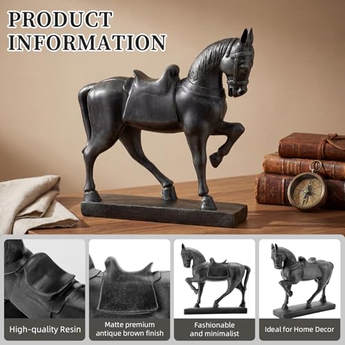 Estatua decorativa de caballo polystone marrón 11 pulgadas miniatura 3
