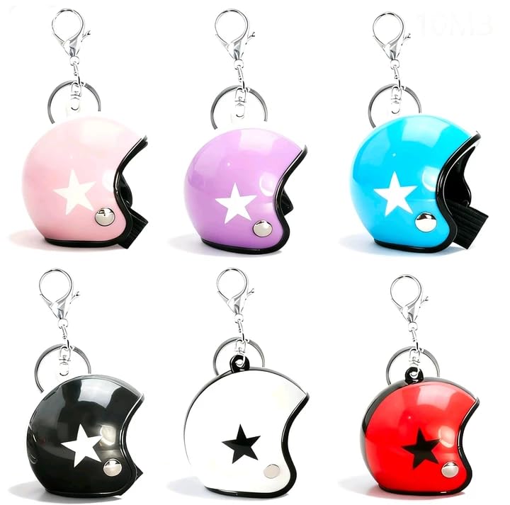 Llavero Moto de Casco, Porta Chaves con Diseño de Casco de Motocicleta 3D, 6 pcs Keychain Cierre de Langosta Casco Moto, Llavero Personalizado Moto para Regalo de Cumpleaños