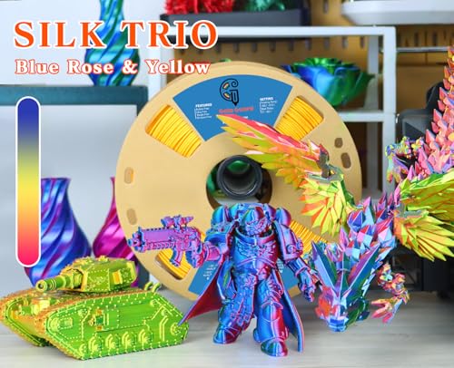 Image of Goto Guard Silk PLA Filament Tricolor Filament of Red Blue& Yellow, Rainbow 3D Printing Filament 1.75mm, Multicolor Filament for 3D Printer, 3D Printer Filament Tricolor Coextrusion PLA 1KG(2.2lbs)