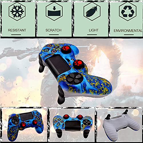 Image of Silicone Skin for Ps4 Controller, 2pcs Anti-Slip Shell Cover Case with 10 Joystick Grips, 2 Pairs L2 R2, 4pcs Led Light Bar Skin for Playsation 4 / Slim /Pro Dualshock 4 Controller Wireless Gamepad