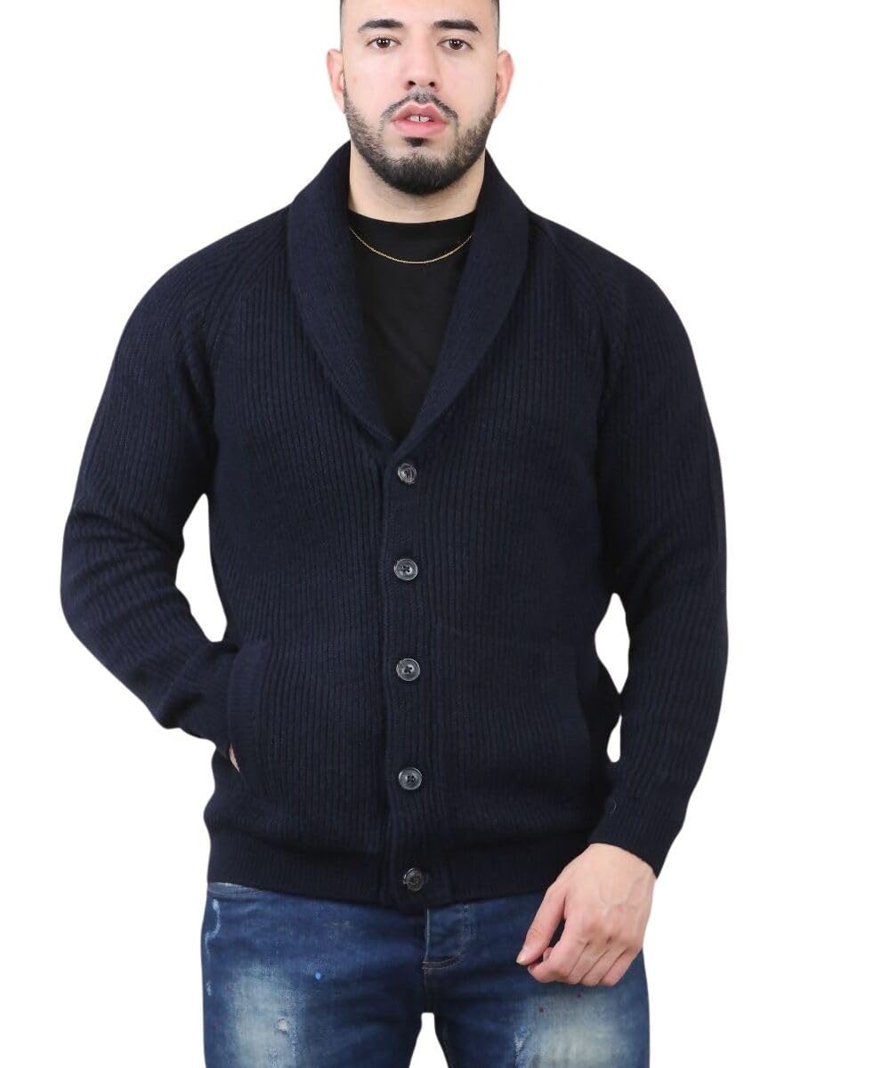 J5fashion Men's Navy Tokyo Laundry Knitted Shawl Neck Cardigan