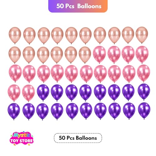 Image of 50 Pcs Pink Purple Rose Gold Metallic Chrome Balloons for Birthday Decoration Items Anniversary Baby Shower Boys Girls Kids Year With Latex Transparent Metallic Balloon Happy Birthday Decoration Kit