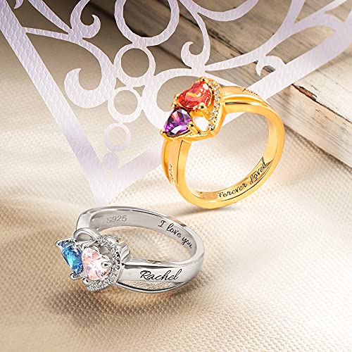AILIN Personalized Heart Promise Rings For Her 925 Sterling Silver Love Engagement Ring Mother Rings With 2 Simulated Birthstones Custom Engraved Couples Name Ring for Women - Thumbnail 2