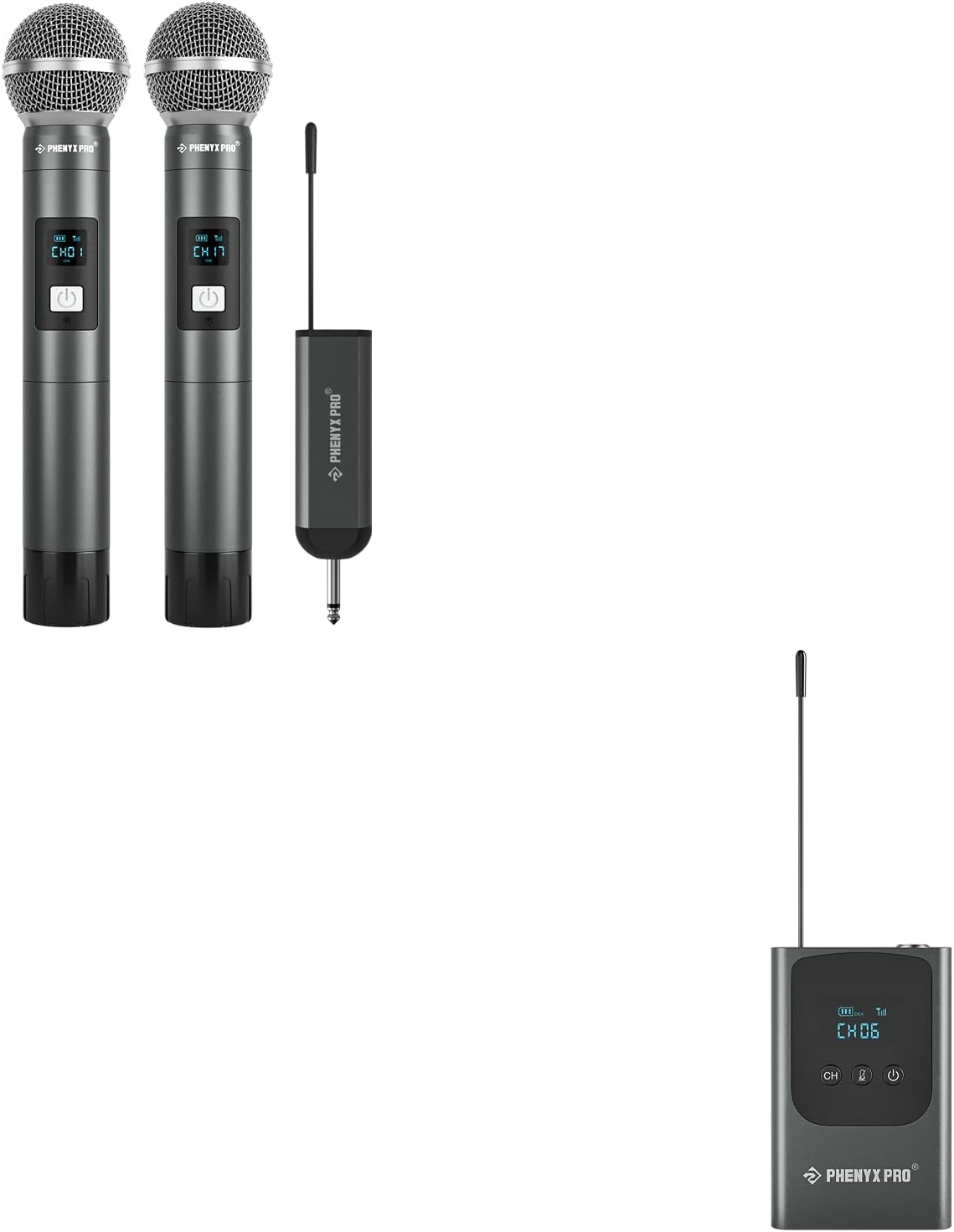 Phenyx Pro Dual Digital Wireless Microphone System PDP-2-2H Bunble with Bodypack Transmitter PWB-P-900