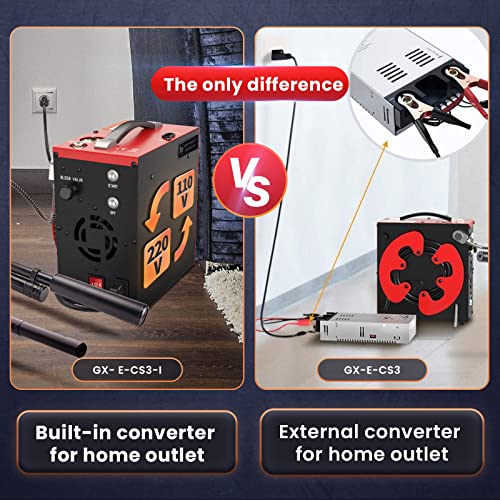 GX pump CS3-I PCP Air Compressor, Auto-Stop,Oil-Free, Built-in Water-Oil Separator Filter, Powered by Car 12V DC or Home 220V-240V AC (Included), 4500Psi/30Mpa,Paintball/Scuba Tank Compressor Pump - Image 6