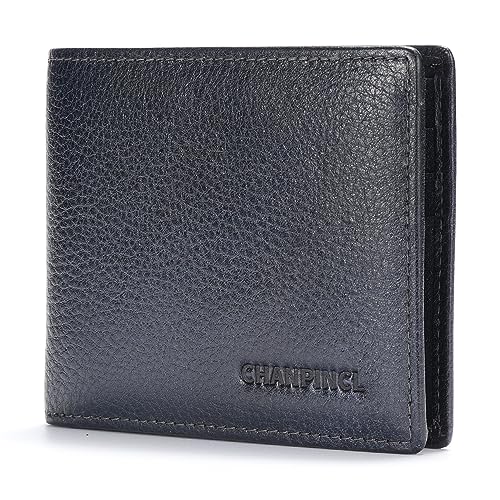Image of Mens Trifold Leather RFID Blocking Wallet with 2 ID Windows 2 Cash Compartments 6-8 card slots 2-3 inside slots Large Capacity Wallet
