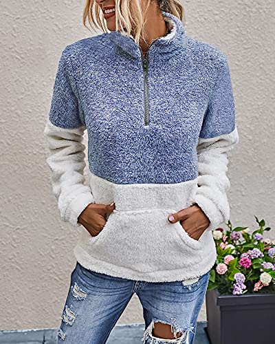 Image of BTFBM Women Sherpa Pullover Quarter Zip Long Sleeve Fluffy Soft Fleece Jackets Sweaters Sweatshirts Hoodies Outwear Coat