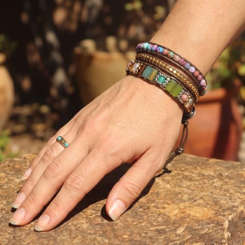 Image of YGLINE Boho Handmade Wrap Leather Tube Crystal Stone Bracelet for Women