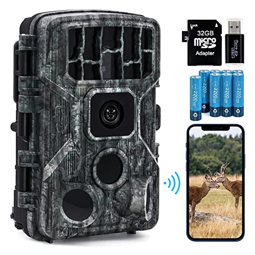 JOH WiFi Trail Camera, 4K 30MP Bluetooth Game Camera with 850nm No Glow Night Vision, 0.2s Trigger Motion Activated, IP66 Waterproof Hunting Camera, 120° Wide Angle Wildlife Deer Cam with 32GB Card