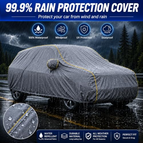 Image of Waterproof Car Cover for Amaze | Soft Cotton Lining Heavy Duty Triple Stitched Heat Resistant Outdoor Cover Comes with Mirror and Antenna Pocket Full Bottom Elastic (Zig Zag Grey)