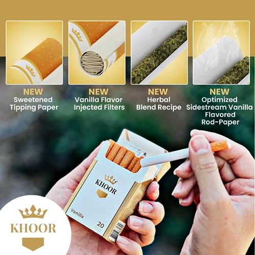 khoor herbal cigarettes - 2 vanilla packs non-addictive tobacco-free amp nicotine-free traditional cigarette substitute premium vanilla flavor - 2 packs 40 sticks