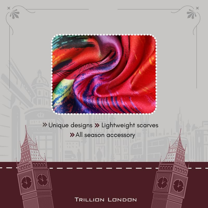 Image of Trillion London Spring Collection | Designer Silk Scarf For Women UK | Lightweight Neck Scarves | Shawl Wraps | Suitable for Daily Life | Smooth & Soft Finish | Gift for Women | Size-180cm x 90cm