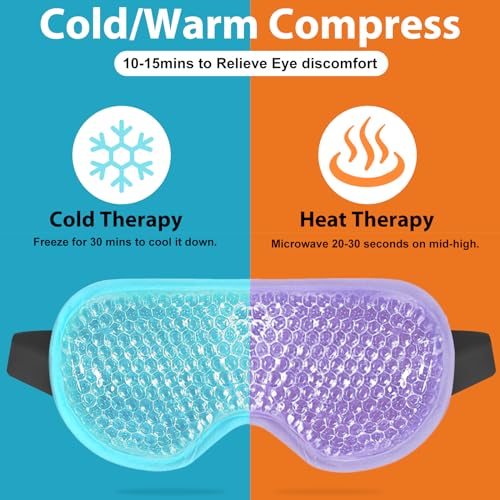 BeeVines Gel Eye Mask 2 Pack Cooling Ice Masks for Puffy Eyes, Men & Women, Cold & Warm Sleep