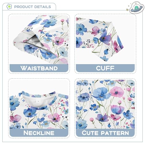 JUNZAN Cute Summer Pink Blue Flowers Big Girls Hoodie Sweatshirt Long Sleeve Hoodies for Girls Camping 4T3