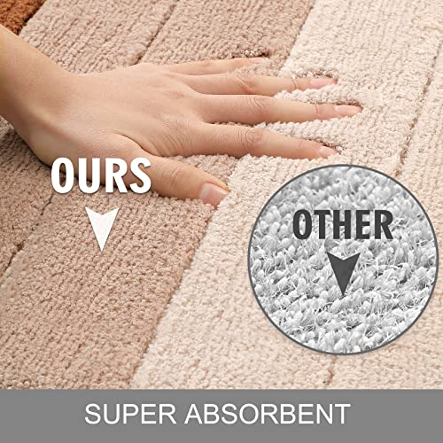 Kmson 3 Pcs Ombre Bath Rug Set Bathroom Rugs With U-Shaped Contour Toilet Mat, Non Slip Ultra Soft And Water Absorbent Bath Carpet, Machine Washable Quick Drying Bedroom Floor Mat Rug Beige #TOP3