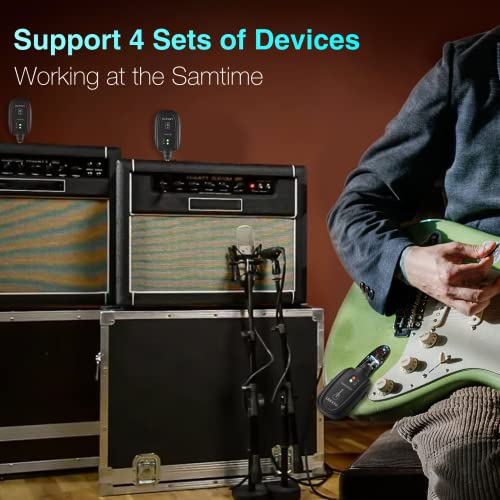 LEKATO Sistema de Guitarra Sem Fio Recarregável Integrado 4 Canais Transmissor de Guitarra Sem Fio R