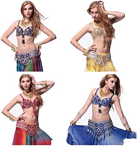 ベリーダンス衣装セット 女性のベリーダンスのパフォーマンス服手作りビーズブラセットベリーダンス衣装パフォーマンス服 ラテンダンススカート 色 赤 Size M B0866fxrtk 9 715円