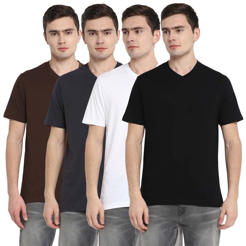 Image of Aventura Outfitters Men's V Neck 100% Cotton Regular Fit T-Shirt (Pack of 4)