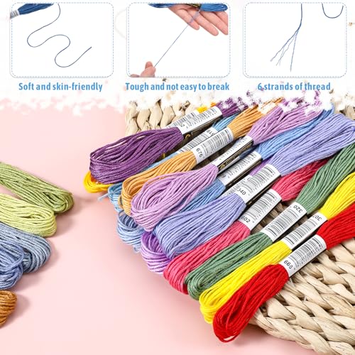 Image of 447 Skeins Embroidery Floss 30 Skeins White & Black Cross Stitch Threads Rainbow Color Embroidery Thread with 20 Pieces Floss Bobbins