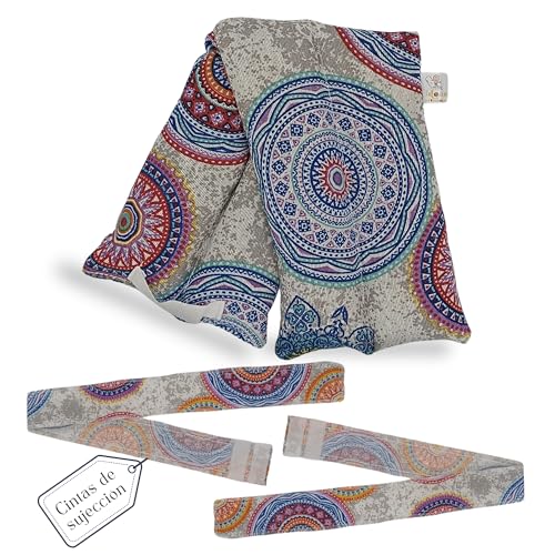 Saco Semillas Microondas-Cojin Térmico Ajustable al Cuerpo-100% Algodón con trigo y Lavanda-Bolsa para Alivio Natural de Dolores Musculares,Menstrual y Lumbago. (Mandala Azul)