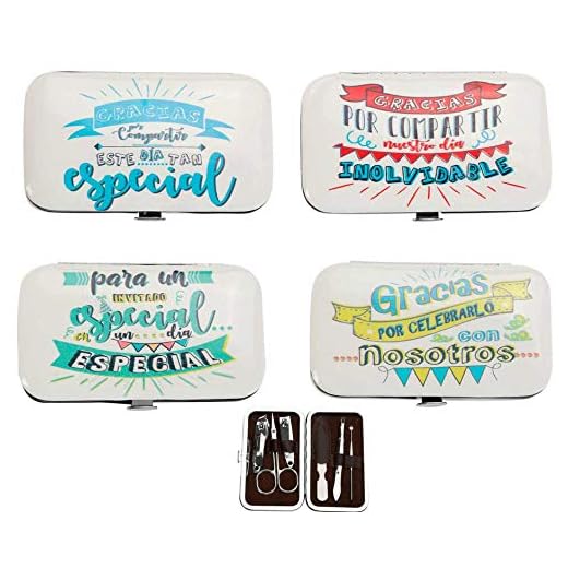 Lote de 20 Sets de Manicura "FRASES" - Estuches, Estuche Manicura Originales Baratos para Detalles de Bodas, Bautizos, Comuniones, Recuerdos y Regalos Cumpleaños. Frases Divertidas Gracias
