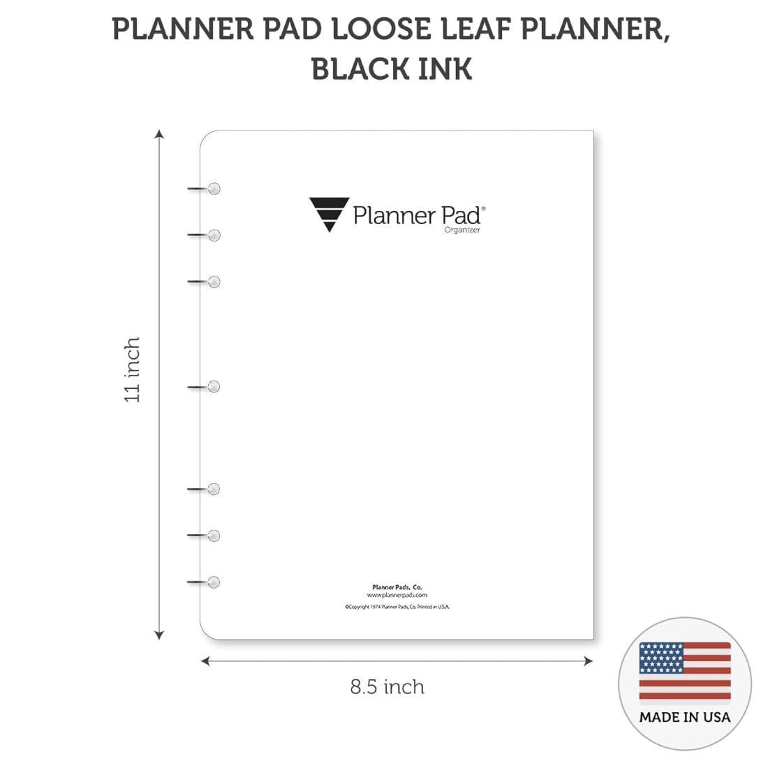 Planner Pad 7 Löcher lose Blätter, Januar-Dezember 2027/Kalenderjahr 21,6 x 27,9 cm, großer 3-stöckiger Trichter, 12 Monate/Wochen-Organizer, schwarze Tinte
