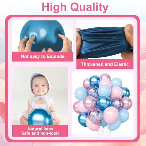 Image of Pink and Blue Latex Balloons Set, 65Pcs 12 Inch Metallic Pink and Metallic Blue Balloons, Gender Reveal Balloons for Boy or Girl Gender Reveal Decorations Birthday Party Baby Shower Anniversary