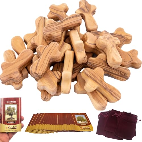 Zuluf Set of 25 Small Olive Wood Crosses 2.5
