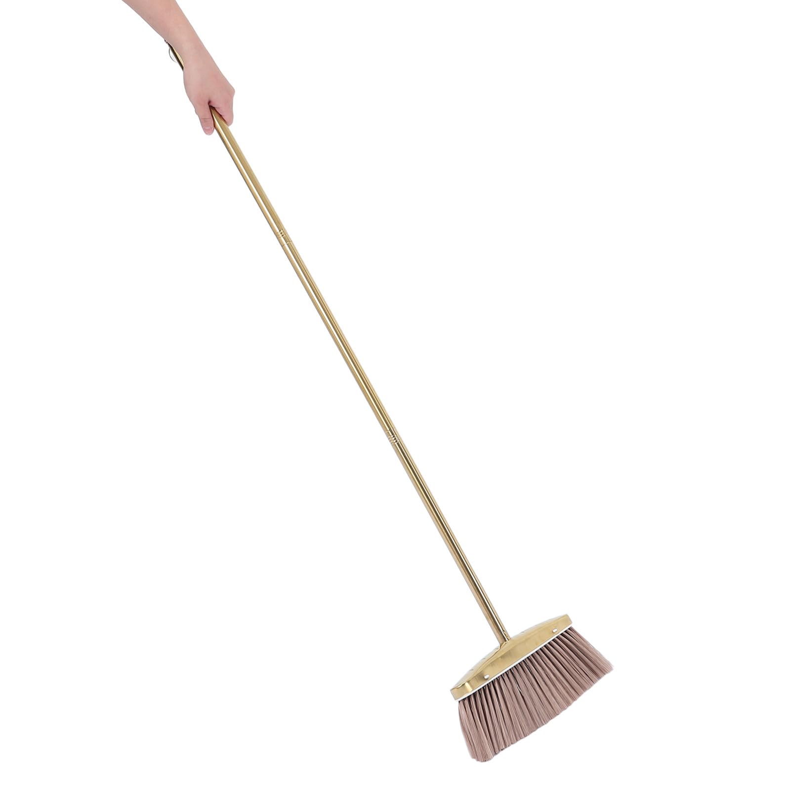 SHINEOFI Schwerer Besen mit Langem Griff und Goldfarbenem Edelstahl Inklusive Kehrschaufel mit Kammzähnen Praktisches Reinigungsset für Haushalt und Garten