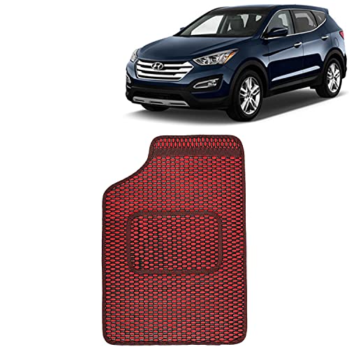 Image of Kingsway Dotted Design Car Floor Foot Mats Universal Fit for Hyundai Santa Fe, Model Year : 2013-2017, Water and Dustproof, Color Red, Set of 5 Pieces